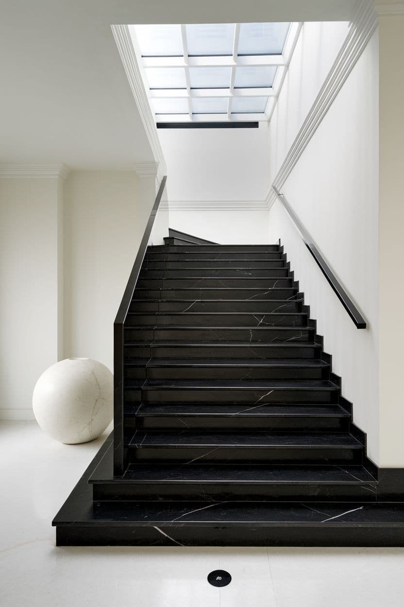 Dark granite slabs arranged for a kitchen installation