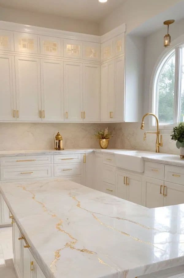 Bright marble surface with soft veining in a modern interior